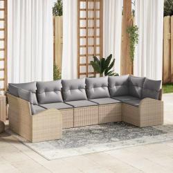 Ensemble de canap&eacute; de jardin 7 pcs Beige et Gris clair