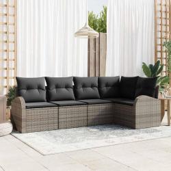 Ensemble de canap&eacute; de jardin avec coussin 5 pcs Gris polyrotin