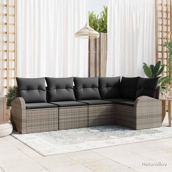 Ensemble de canap� de jardin avec coussin 5 pcs Gris polyrotin