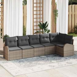 Ensemble de canap&eacute; de jardin avec coussin 6 pcs Gris polyrotin
