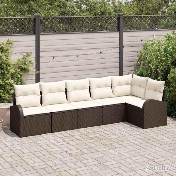 Ensemble de canap� de jardin 6 pcs Marron et blanc polyrotin