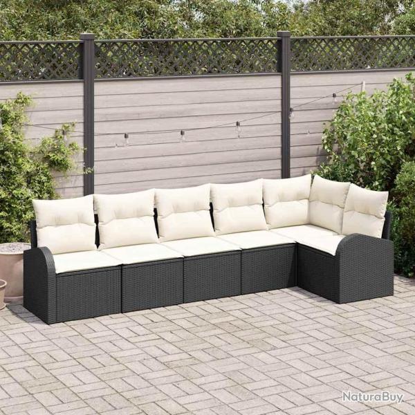 Ensemble de canap� de jardin 6 pcs Noir et Blanc polyrotin