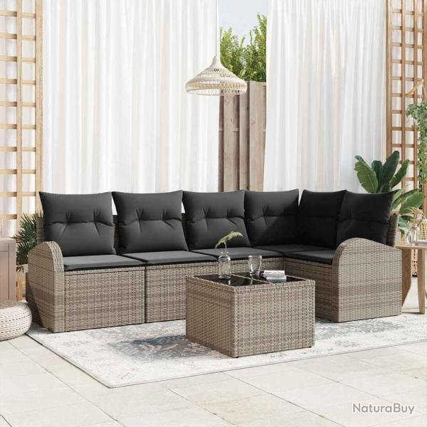 Ensemble de canap� de jardin avec coussin 6 pcs Gris polyrotin