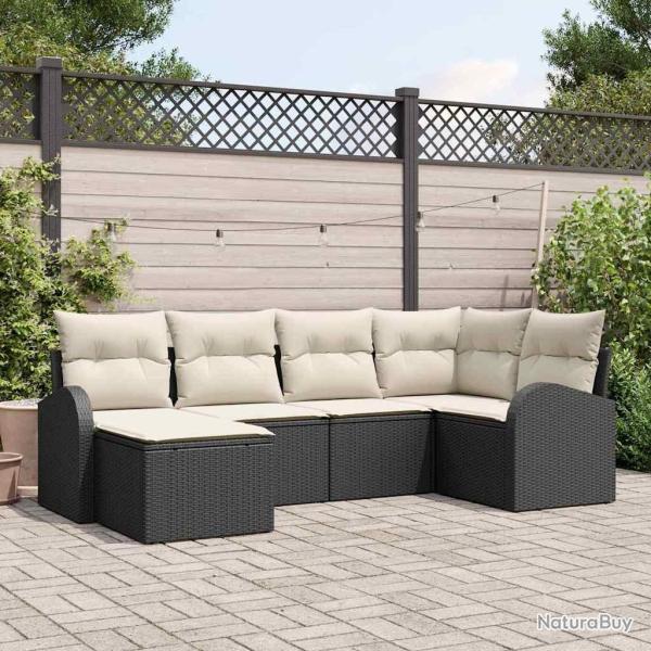 Ensemble de Canap�s avec coussin 6 pcs Noir et Blanc polyrotin