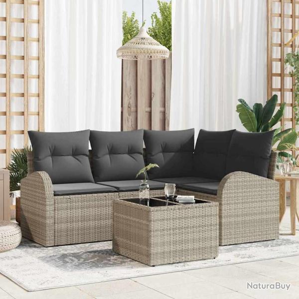 Ensemble de canap� de jardin 5 pcs Gris clair polyrotin