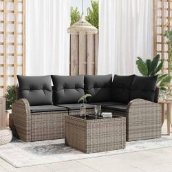 Ensemble de canap&eacute; de jardin avec coussin 5 pcs Gris polyrotin