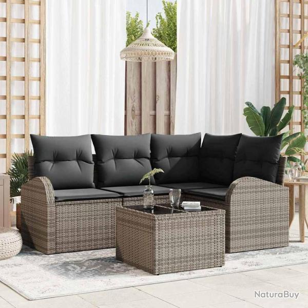Ensemble de canap� de jardin avec coussin 5 pcs Gris polyrotin