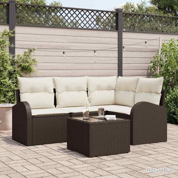 Ensemble de canap� de jardin 5 pcs Marron et blanc polyrotin