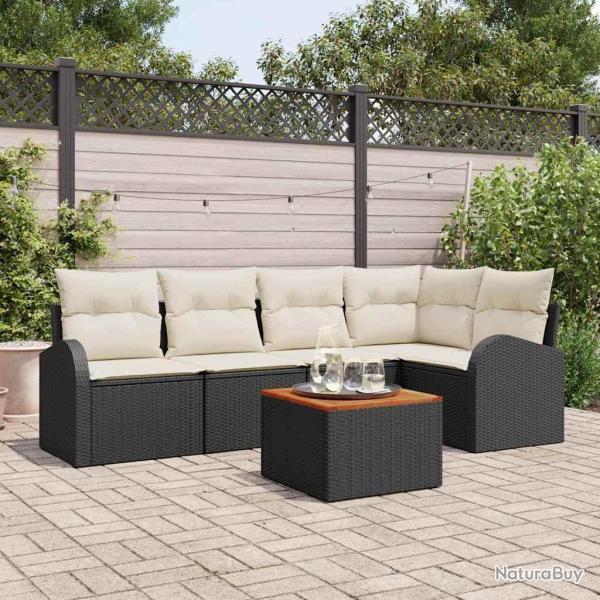Ensemble de canap� de jardin avec coussin 6 pcs Noir polyrotin