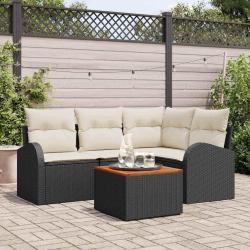 Ensemble de canap&eacute; de jardin avec coussin 5 pcs Noir polyrotin