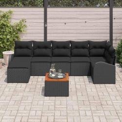 Ensemble de canap&eacute; de jardin avec coussin 8 pcs Noir polyrotin