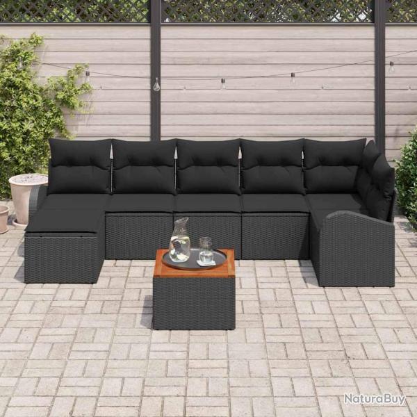 Ensemble de canap� de jardin avec coussin 8 pcs Noir polyrotin
