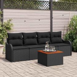 Ensemble de canap&eacute; de jardin avec coussin 5 pcs Noir polyrotin