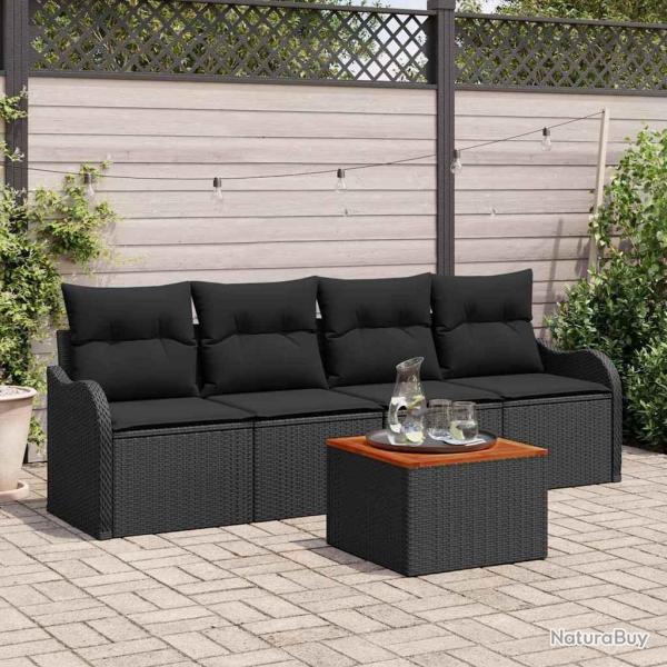 Ensemble de canap� de jardin avec coussin 5 pcs Noir polyrotin