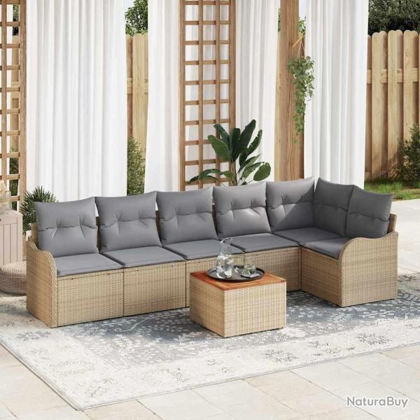 Ensemble de canap� de jardin avec coussin 7 pcs Beige polyrotin