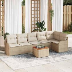 Ensemble de canap&eacute; de jardin avec coussin 7 pcs Beige polyrotin