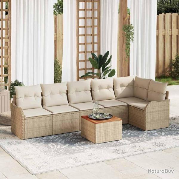 Ensemble de canap� de jardin avec coussin 7 pcs Beige polyrotin