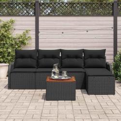 Ensemble de canap&eacute; de jardin avec coussin 6 pcs Noir polyrotin