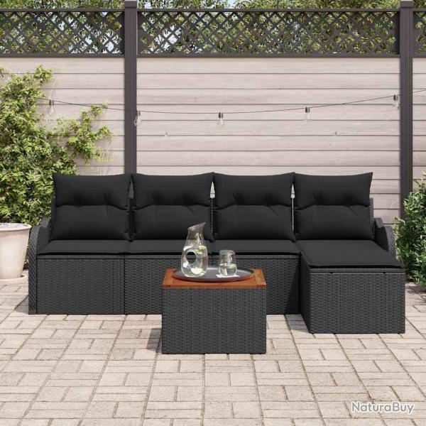 Ensemble de canap� de jardin avec coussin 6 pcs Noir polyrotin