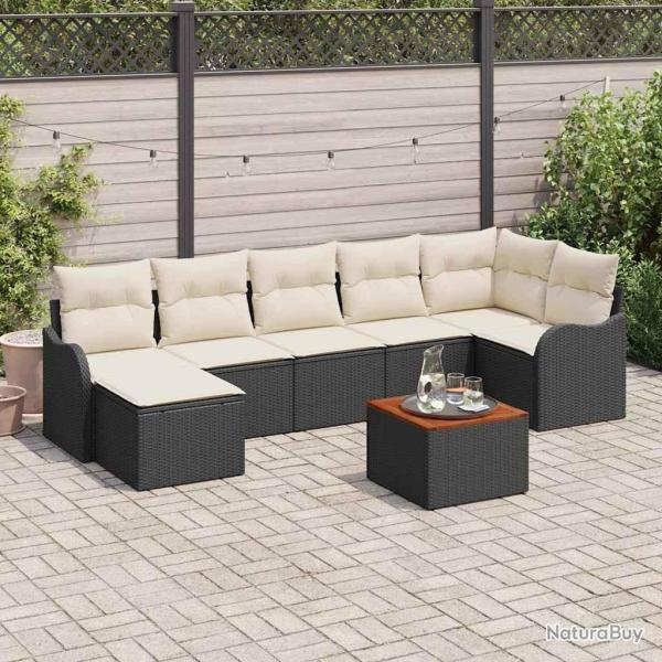 Ensemble de canap� de jardin avec coussin 8 pcs Noir polyrotin
