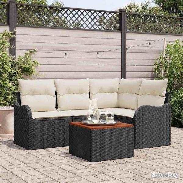 Ensemble de canap� de jardin avec coussin 5 pcs Noir polyrotin
