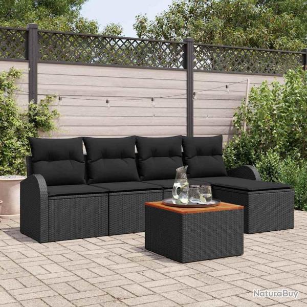 Ensemble de canap� de jardin avec coussin 6 pcs Noir polyrotin