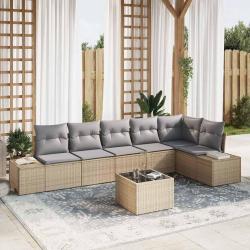 Ensemble de canap&eacute; de jardin 7 pcs Beige et gris polyrotin