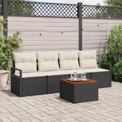 Ensemble de canap&eacute; de jardin avec coussin 5 pcs Noir polyrotin