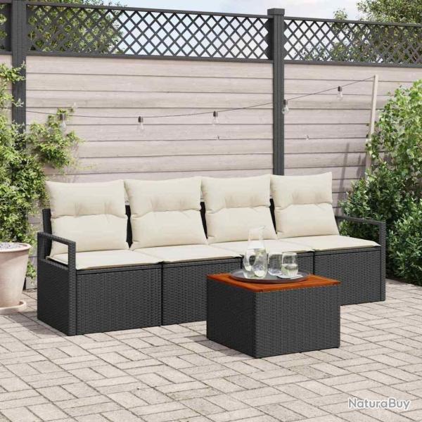 Ensemble de canap� de jardin avec coussin 5 pcs Noir polyrotin