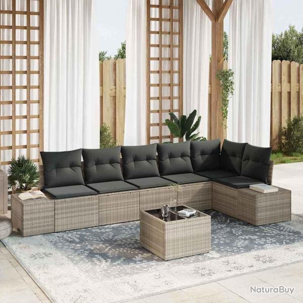 Ensemble de canap� de jardin 7 pcs Gris clair polyrotin