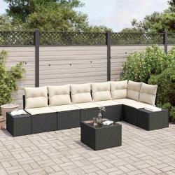 Ensemble de canap&eacute; de jardin 7 pcs Noir et Cr&egrave;me polyrotin