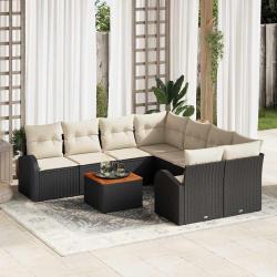 Ensemble de canap&eacute; de jardin avec coussin 9 pcs Noir polyrotin