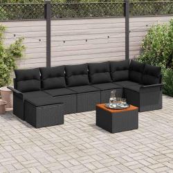 Ensemble de canap&eacute; de jardin avec coussin 8 pcs Noir polyrotin