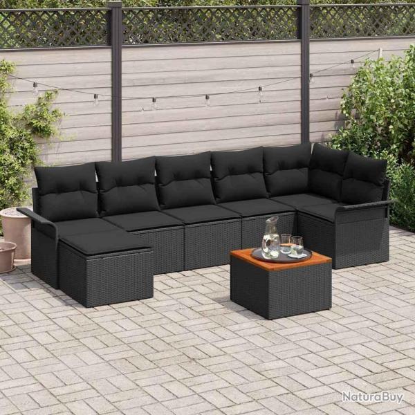 Ensemble de canap� de jardin avec coussin 8 pcs Noir polyrotin