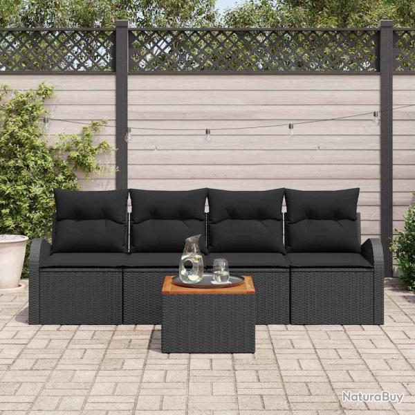 Ensemble de canap� de jardin avec coussin 5 pcs Noir polyrotin