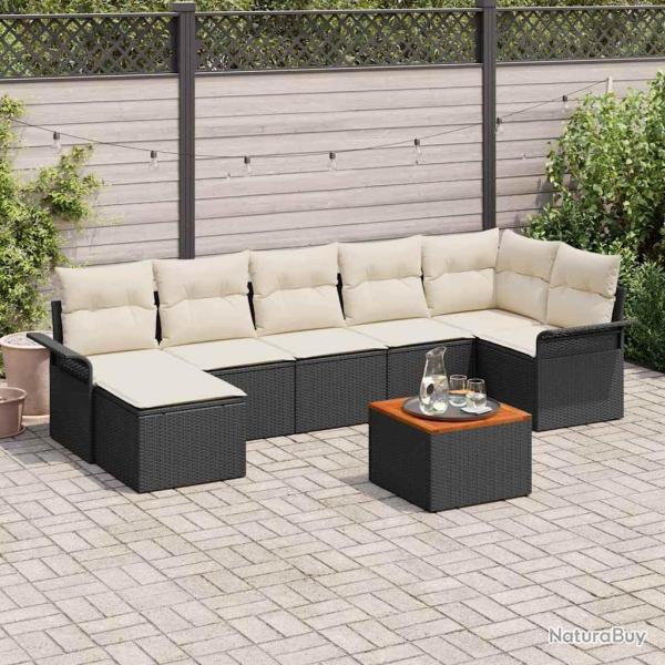 Ensemble de canap� de jardin avec coussin 8 pcs Noir polyrotin