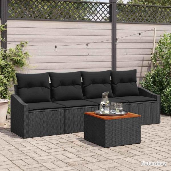 Ensemble de canap� de jardin avec coussin 5 pcs Noir polyrotin