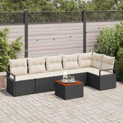 Ensemble de canap&eacute; de jardin avec coussin 7 pcs Noir polyrotin