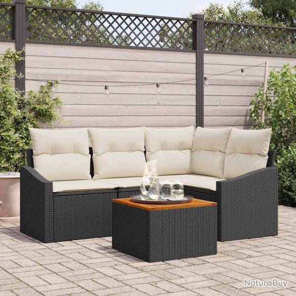Ensemble de canap� de jardin avec coussin 5 pcs Noir polyrotin