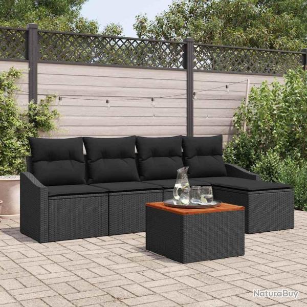 Ensemble de canap� de jardin avec coussin 6 pcs Noir polyrotin
