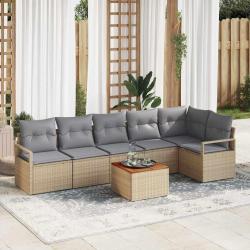 Ensemble de canap&eacute; de jardin avec coussin 7 pcs Beige polyrotin