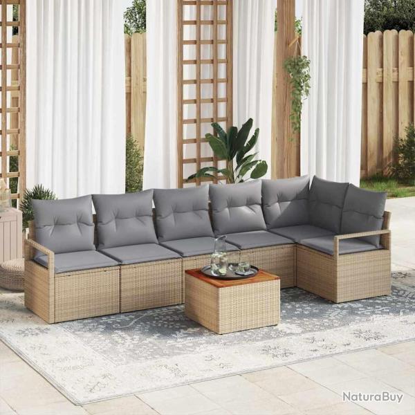 Ensemble de canap� de jardin avec coussin 7 pcs Beige polyrotin