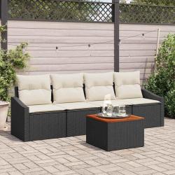Ensemble de canap&eacute; de jardin avec coussin 5 pcs Noir polyrotin