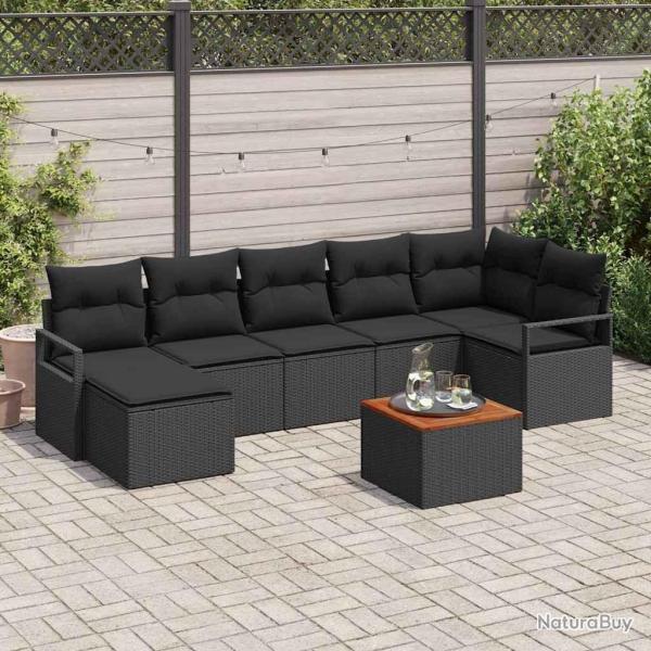 Ensemble de canap� de jardin avec coussin 8 pcs Noir polyrotin