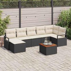 Ensemble de canap&eacute; de jardin avec coussin 8 pcs Noir polyrotin