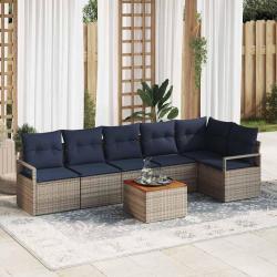Ensemble de canap&eacute; de jardin avec coussin 7 pcs Gris polyrotin