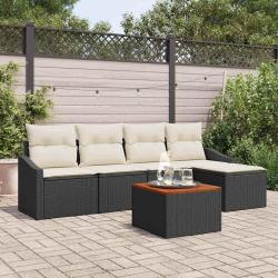 Ensemble de canap&eacute; de jardin avec coussin 6 pcs Noir polyrotin