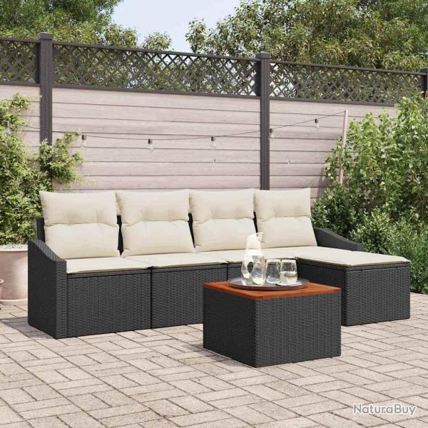 Ensemble de canap� de jardin avec coussin 6 pcs Noir polyrotin