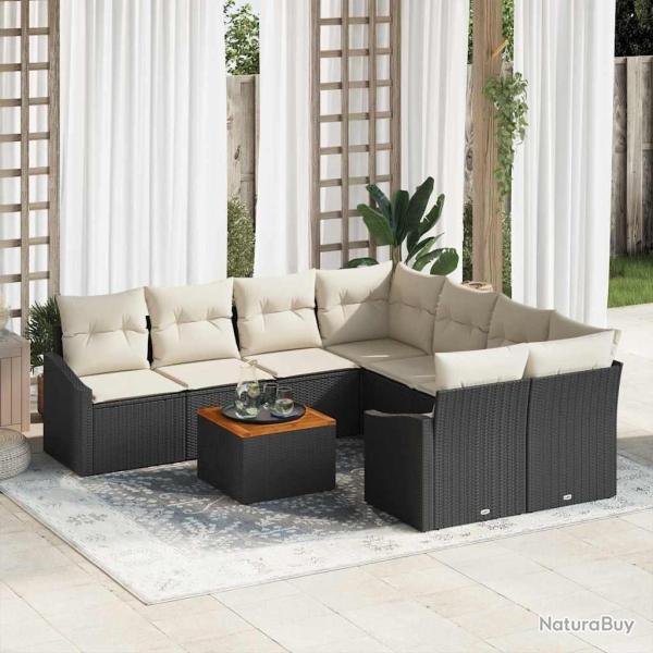 Ensemble de canap� de jardin avec coussin 9 pcs Noir polyrotin