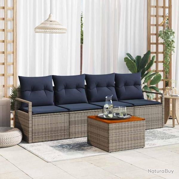Ensemble de canap� de jardin avec coussin 5 pcs Gris polyrotin